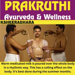 Ksheeradhara is a deeply soothing therapy where warm, medicated milk is poured rhythmically over the body. This treatment has a powerful cooling effect, making it ideal for calming irritated skin and relieving body heat, especially during Bangalore's summer months.