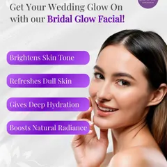 My Bridal Glow Facial is specifically designed to prepare a bride's skin for her wedding. It focuses on brightening the skin tone, refreshing dullness with deep hydration, and boosting the skin's natural radiance for that perfect, picture-ready look.