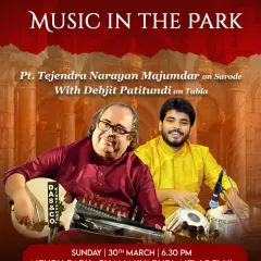 The poster for 'Music in the Park' in Delhi, organized by SPIC MACAY. It was an absolute honour to perform with the legendary Sarod Maestro Padmashree Pandit Tejendra Narayan Majumdar ji.