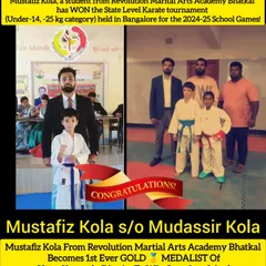 This is the result of dedication. I am incredibly proud to announce Mustafiz Kola's historic achievement, becoming the first from the Uttar Kannada District to qualify for National-Level School Karate Sports. This is what we train for.