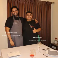 A proud moment with my apprentice during a private dining event. I believe in fostering new talent and sharing the knowledge of my craft.
