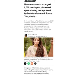 This DNA India feature highlights my role in arranging 9,000 marriages and pioneering speed-dating in India, with endorsements from figures like Dhirubhai Ambani and Ratan Tata.