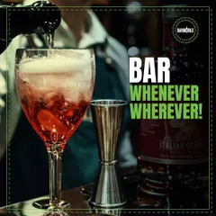 This image sums up my core service. A bartender preparing a drink next to the words "Bar Whenever Wherever" highlights the convenience of my all-inclusive mobile bartending service.