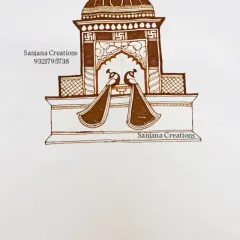 Step-by-step creation of a bridal start-up design featuring a royal dome and peacocks.
