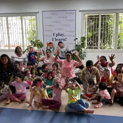 A happy group photo from our eco-friendly Holi celebration! We used flower petals and bubbles instead of synthetic colors, teaching the children about sustainability while still having a wonderfully colorful time.