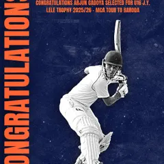 Congratulations to Arjun Gadoya on his selection for the U16 J.Y. Lele Trophy, representing Mumbai on their MCA tour to Baroda.