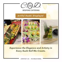 We believe in the art of food, and our sushi displays are a testament to that. This collage shows the variety and creativity of our sushi offerings, from classic rolls to modern interpretations, all beautifully presented.