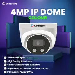 The 4MP IP Dome Colour Camera is a professional choice for indoor surveillance. It delivers crisp HD video, provides color footage up to 20 meters, and includes inbuilt POE for easy integration into your existing network infrastructure.
