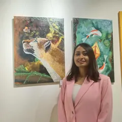 A proud moment standing with my work at the Lokayata Art Gallery. Seeing my paintings on the wall and sharing them with others was a dream come true and an experience I will always cherish.