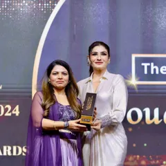 We are consistently recognized for our excellence. Here we are accepting the Best Beauty Academy Award for the fifth consecutive time, this time from actress Raveena Tandon. This is a testament to the hard work of our team and the success of our students.