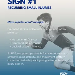Recurring small injuries in young athletes are not random. They often point to muscular imbalances or poor mechanics, which our youth protocols are designed to correct.