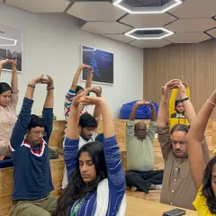 You don't need a yoga studio to find relief. Here, I am guiding the team at Ninjacart through simple desk stretches. These movements are designed to release tension in the neck, shoulders, and back, which is common from long hours of sitting.
