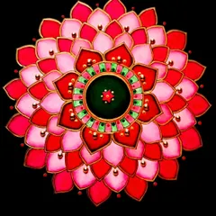 A close-up of the red and pink mandala used in my "I Am Powerful" affirmation art. The colors represent love, passion, and a strong sense of self, hand-painted with detailed layers to create a vibrant core.