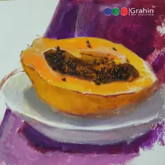 This is a fantastic example of a still life painting of a papaya, completed as part of our exam preparation studio work. Notice the rich colors and understanding of light and shadow, crucial skills for scoring well.