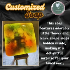 How about a surprise inside your soap? This custom bar features adorable little flower and leaf-shaped soaps hidden within, making every wash a delightful experience.
