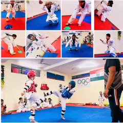 This collage captures the essence of our training: agility drills, stances, and the intensity of a real sparring match.