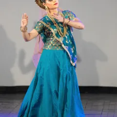 In this moment of abhinaya, I express Radha's longing and her conversation with Krishna. The art of storytelling in Kathak lies in conveying complex emotions through subtle and graceful movements.