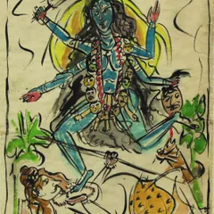 'Kali' by Ramkinkar Baij, a powerful watercolor and ink on paper from our archives. This piece showcases the raw energy and expressionism that defined this key figure of the Bengal School of Art.