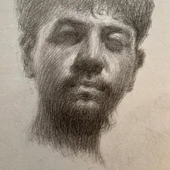 Another pencil self-portrait, this one more tightly rendered. This type of academic drawing is a crucial exercise for maintaining my observational skills.