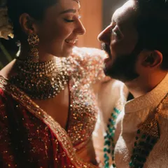 The unscripted magic between Nikita and Pushkar. This close-up shot is all about their genuine smiles and the palpable chemistry that needs no posing, just a moment of real connection.