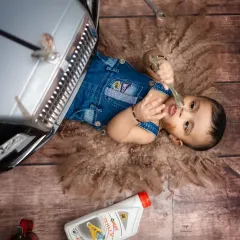 A creative overhead shot of our tiny mechanic at work. I love finding unique angles to tell a story and make the photos more dynamic.