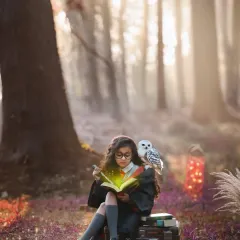 With a little imagination and my background in visual effects, we can create pure magic. This Harry Potter themed shoot was about bringing a little girl's favorite story to life, complete with an owl companion and an enchanted forest.