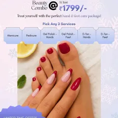 Another look at our popular beauty combo for ₹1799. This package is designed to give you the flexibility to choose the hand and foot care services you need most. It's a limited-time offer, so it's best to book your slot soon.