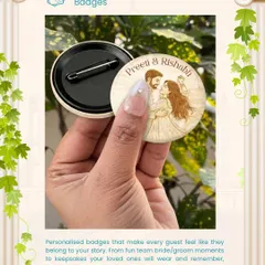 Your wedding squad deserves to feel special too. We create these fun, personalized badges with custom caricatures and text, perfect for 'Team Bride' and 'Team Groom' to wear with pride.