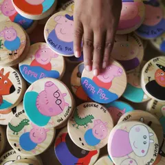 We can never get enough of Peppa Pig. Our hand-painted wooden memory game features 48 pieces with all the beloved characters, perfect for little hands and growing minds.