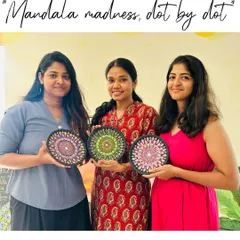 A beautiful trio of artists with their vibrant and intricate Mandala plates. Each one is a unique expression of color and pattern.