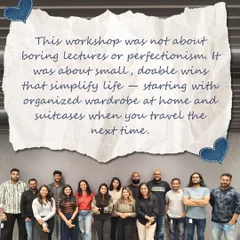 A group photo with the amazing team at LinkedIn after our organization workshop. We focused on small, doable wins for organizing wardrobes and packing for travel, proving that getting tidy can be a fun, team-building activity.
