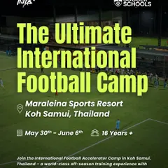 Announcing our Ultimate International Football Camp in Koh Samui, Thailand. This is a world-class off-season training experience for athletes 16 and older, combining pro-level coaching with high-performance support.