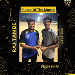 Player of the Month for February 2025: Raj Tambe. His commitment, skill, and relentless effort have been truly inspiring.