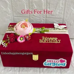 A side view of the beautifully decorated birthday gift box, perfect for making her feel cherished on her special day.