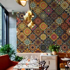 In this restaurant setting, our Traditional Blooming Pattern wallpaper creates a warm and inviting ambiance. It’s a testament to how our designs can enhance commercial spaces, making them memorable for guests.