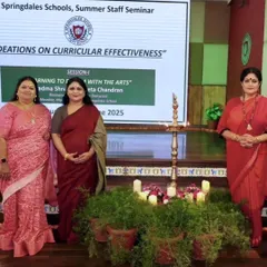 A group photograph with the organizing committee at Springdales School after a fulfilling session on curricular effectiveness and the arts.
