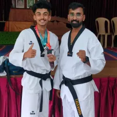 I congratulate my student Shreyas V on his outstanding performance at the Karnataka State level Taekwondo Championships, securing medals in both Kyorugi and Poomsae categories.