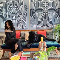 Me and my dog Kai in our Bangalore studio. This space is our sanctuary, a labor of love, and the heart of House of Berserk, where we build our life and dream up new creations.