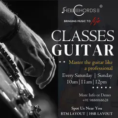 This graphic outlines our professional guitar classes, available on weekends. Whether you're a beginner or looking to refine your skills, we have a spot for you in our Bangalore centers.