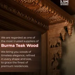 **The Legacy of Burma Teak.** We are trusted suppliers of the finest Burma Teak, renowned for its timeless elegance and strength. This image showcases the intricate carving work our skilled artisans can achieve, perfect for creating statement pieces and premium residential interiors.