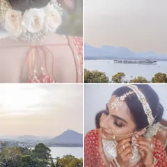 A collage showcasing the breathtaking views of Lake Pichola from The Lalit, Udaipur, setting the scene for a regal and picturesque destination wedding.