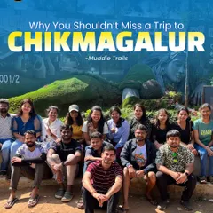 Wondering why you should visit Chikmagalur? Here's your answer. A happy group posing in front of the iconic Princess Statue after a day of exploring.