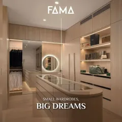 This image is identical to 48 and showcases a compact yet highly effective wardrobe design. The use of light wood and a glass-topped island creates a sense of openness, making it a perfect solution for smaller rooms.