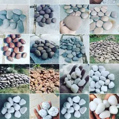A collage showing the wide variety of unpolished pebbles I supply, including different colors, sizes, and shapes.