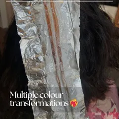 A peek at a color transformation in progress. The foil placement is key to creating a beautiful, blended result.