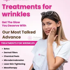 This graphic lists the various treatments I offer for wrinkles, including Botox, dermal fillers, chemical peels, and laser skin tightening. There is a solution for every type and severity of wrinkles.