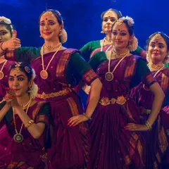 My senior students in perfect sync during a performance at Ravindra Kalakshetra. Their dedication to the art form shines through in every precise movement and shared expression.