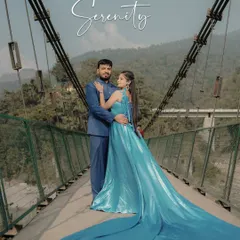 A fairytale moment on one of Rishikesh's iconic suspension bridges. The bride's flowing aquamarine gown contrasts beautifully with the rugged mountains, creating a truly breathtaking portrait that feels both grand and intimate.