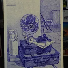 The humble ballpoint pen can create wonders. This finished still life piece, rendered entirely in blue ballpoint pen, showcases the amazing depth and texture our students learn to achieve with everyday tools.