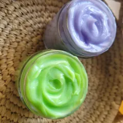 Look at the rich, smooth texture of my handmade body yogurts. This is the Lemongrass and Lavender variant, which feels so refreshing on the skin. It's lightweight, absorbs quickly, and is perfect for everyday moisturizing.